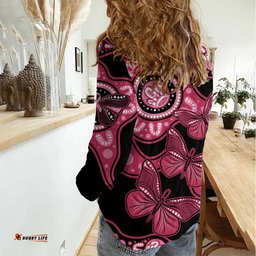 Australia Indigenous Women Casual Shirt Breast Cancer Black Aboriginal Butterfly