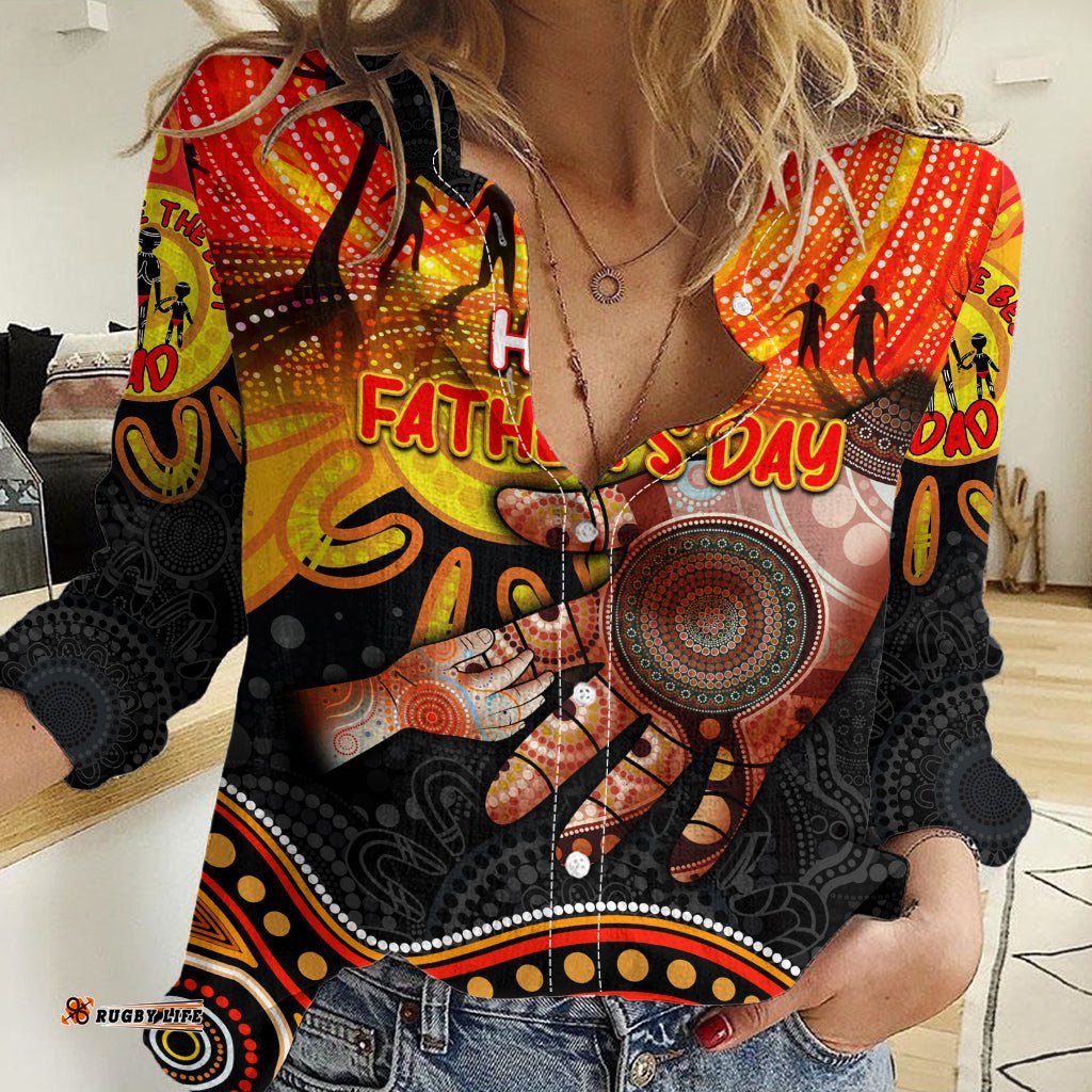 Personalised Happy Father's Day Women Casual Shirt Best Dad Australia Aboriginal