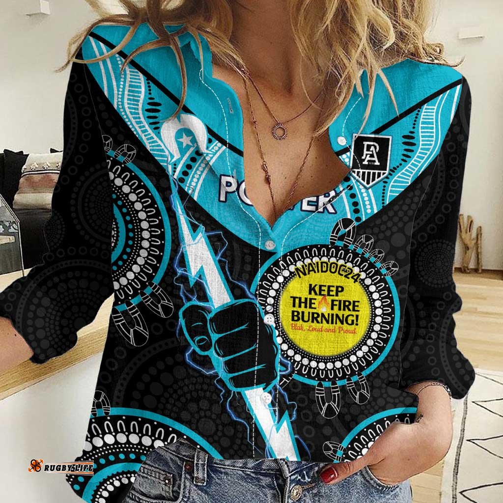 Custom AFL Power NAIDOC Week Women Casual Shirt Keep The Fire Burning Indigenous Art