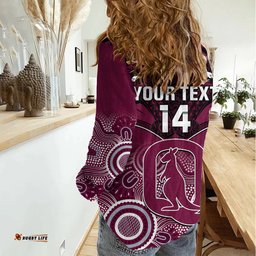 Custom QLD Maroons Rugby Women Casual Shirt Aboriginal Mix Polynesian Pattern