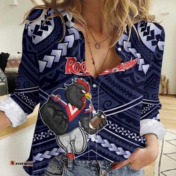 Custom Roosters Rugby Polynesian Tribal Women Casual Shirt