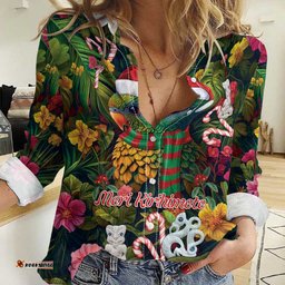 Meri Kirihimete Kakapo Santa Women Casual Shirt Merry Christmas with Tropical Vibe
