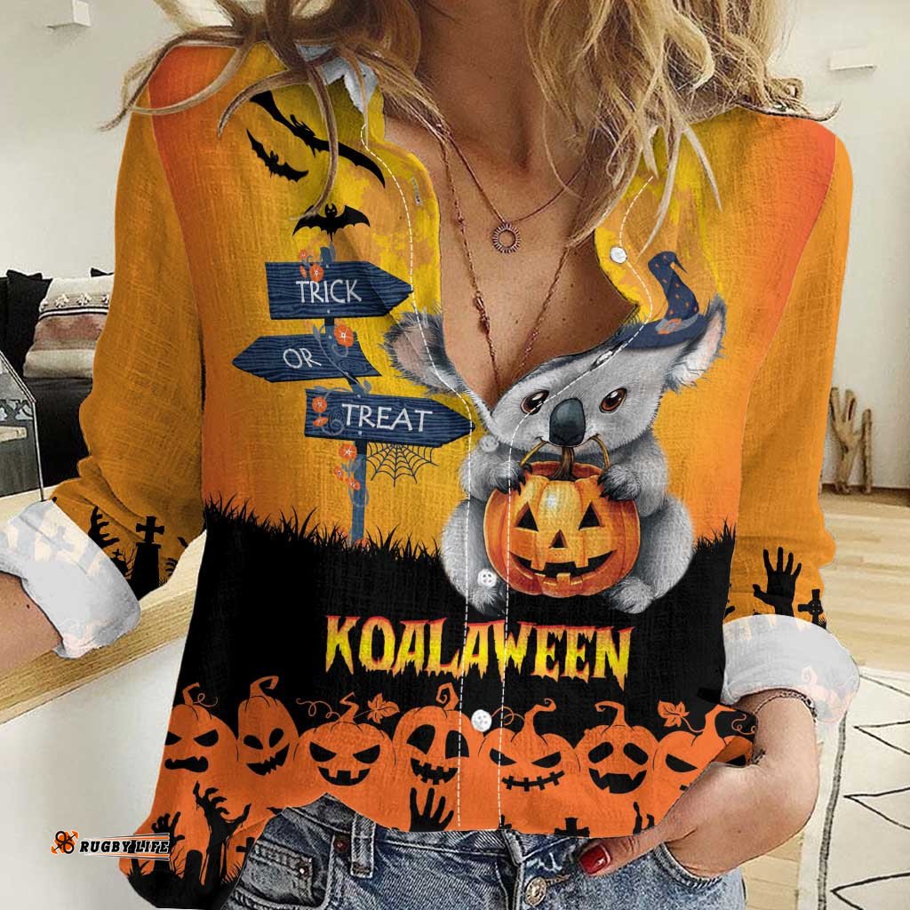 Happy Koalaween Women Casual Shirt Koala Ghost Trick or Treat