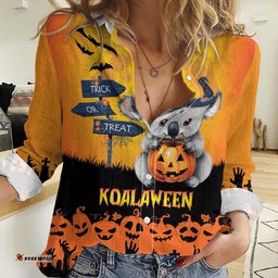 Happy Koalaween Women Casual Shirt Koala Ghost Trick or Treat