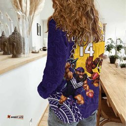 Custom Dockers And Hawks Football Women Casual Shirt Aboriginal Mix Polynesian Pattern