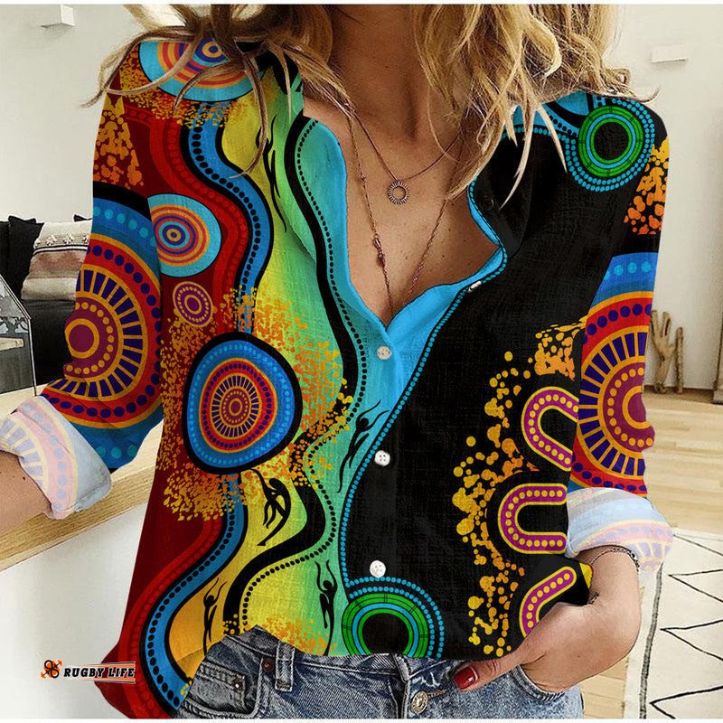 Aboriginal Woman Casual Shirt Polo Blue Dream