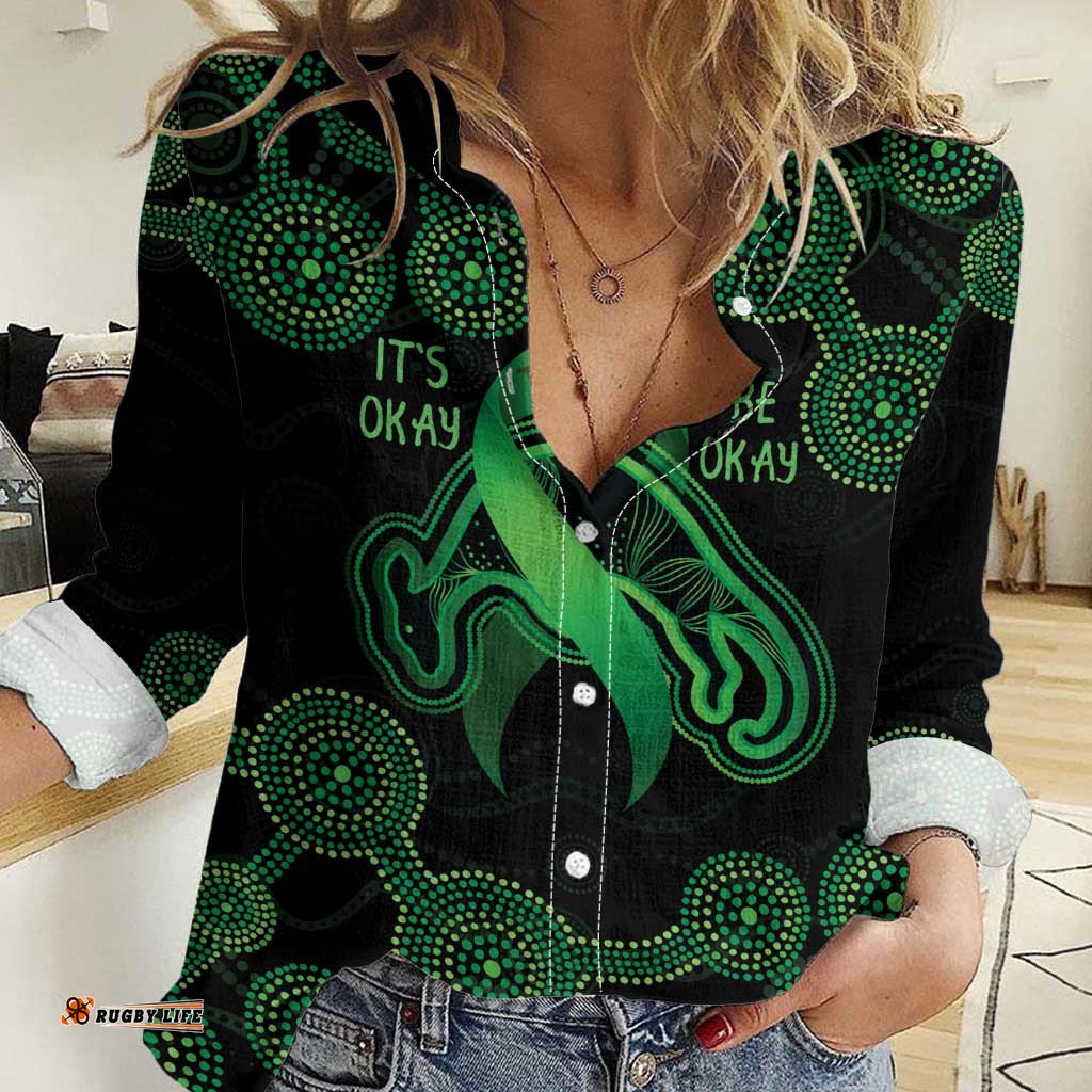 Green Kangaroo Ribbon Aboriginal Personalised Women Casual Shirt Depression Awareness