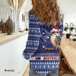Aussie Kookaburra Women Casual Shirt Merry Christmas Blue Style