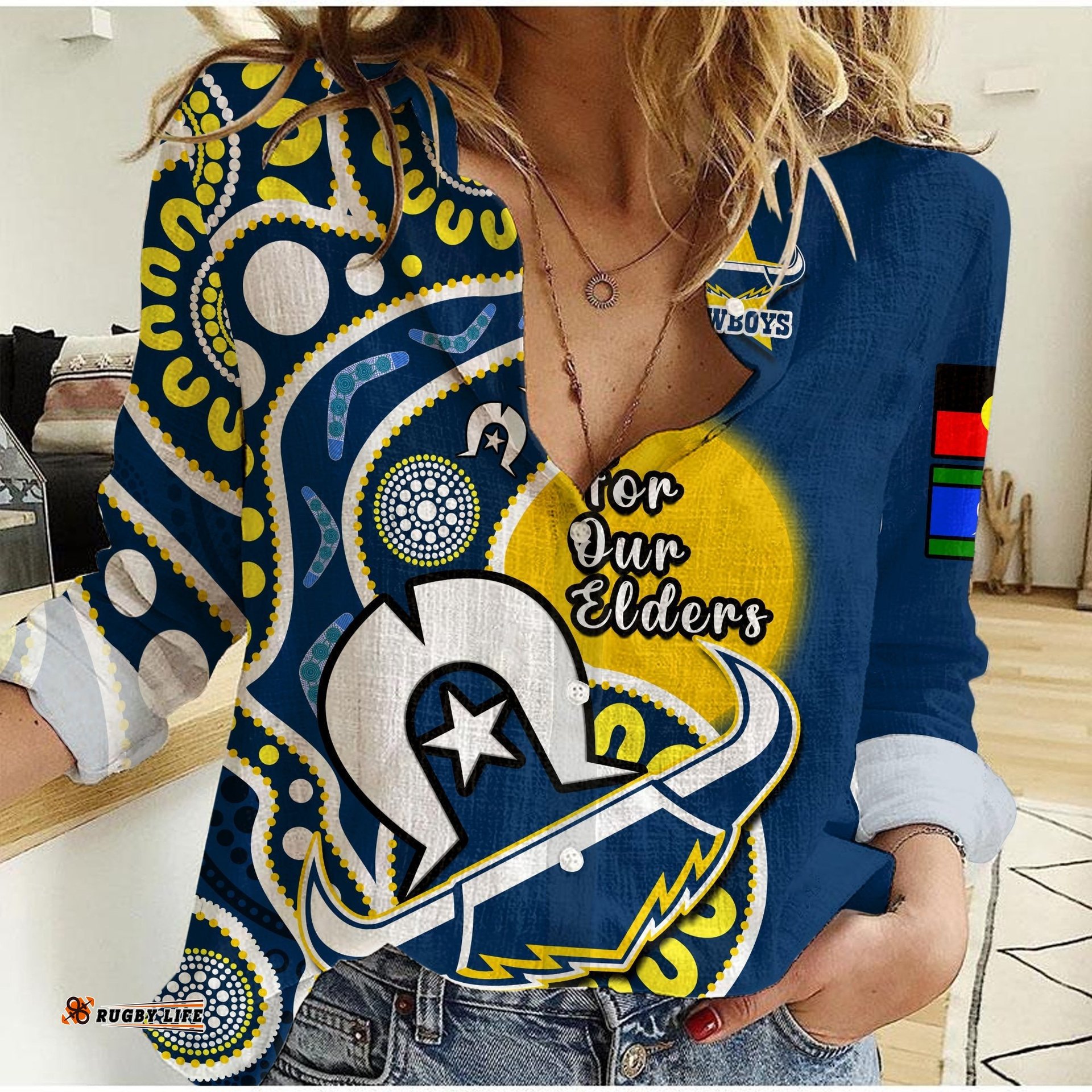 Cowboys Rugby NAIDOC 2023 Women Casual Shirt For Our Elders Aboriginal