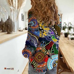 Custom NAIDOC Week 2024 Collingwood Magpies Women Casual Shirt Australia Aboriginal Dot Painting