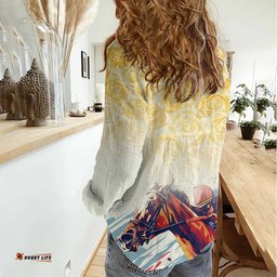 Melbourne Horse Racing Women Casual Shirt Yellow Rose Champion