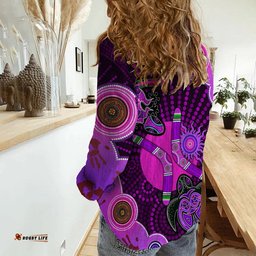 Aboriginal NAIDOC Week 2022 Women Casual Shirt Purple Turtle Lizard Sun