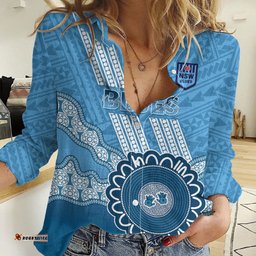 Custom NSW Blues Rugby Women Casual Shirt Aussie Aboriginal Mix Polynesian Pattern