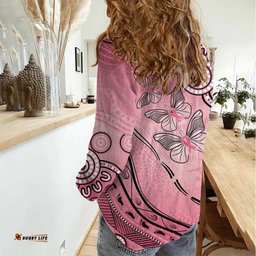 Pink Aboriginal Butterfly Ribbon Cancer Women Casual Shirt