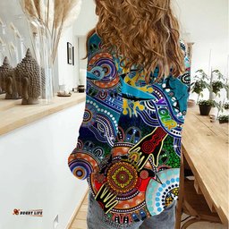 Personalised Sharks NAIDOC Week 2024 Women Casual Shirt Australia Aboriginal Dot Painting