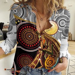 Aboriginal Kangaroo Pattern Dot Art Women Casual Shirt TS04