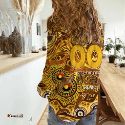 Custom NAIDOC Week 2024 Hawks Women Casual Shirt Aboriginal Animals Keep The Fire Burning