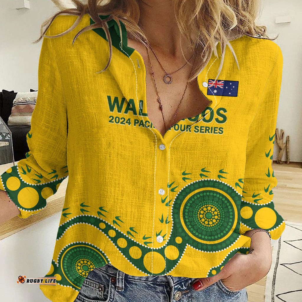 Custom Australia Rugby Women Casual Shirt Go Wallaroos 2024 Pacific Aboriginal Art