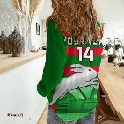 Custom Australia Day Rabbitohs Women Casual Shirt NRL 2024 Sydney Opera House With Map