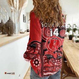Custom Melbourne Renegades Cricket Women Casual Shirt Happy Australia Day Aboriginal Art