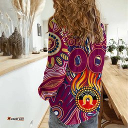 Personalised NAIDOC Week 2024 Brisbane Lions Women Casual Shirt Australian Aboriginal Hand Painting
