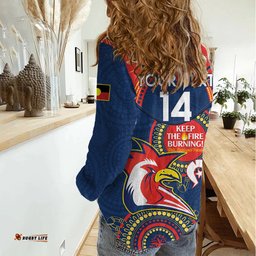 Custom NRL Roosters NAIDOC Week Women Casual Shirt Keep The Fire Burning Indigenous Art