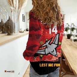 Custom Essendon Football ANZAC Women Casual Shirt Gallipoli Camouflage With Poppies