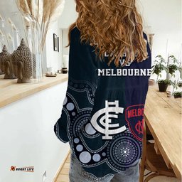 Demons And Blues Football Women Casual Shirt Melbourne And Calrton Mascots Aboriginal Art