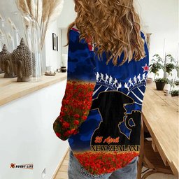 New Zealand ANZAC Day Women Casual Shirt 25 April Last Post Camouflage With Poppies
