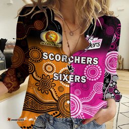 Custom Text And Number Perth Scorchers and Sydney Sixers Cricket Women Casual Shirt Aboriginal Art
