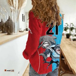 Custom Dolphins and Shark Women Casual Shirt Together Sporty Style