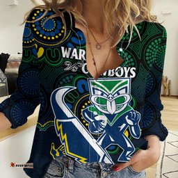 Custom Text And Number NRL Combine Warriors and Cowboys Women Casual Shirt Aboriginal
