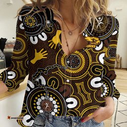 Custom Hawthorn NAIDOC Week 2024 Women Casual Shirt Fire Burning Aboriginal Dots Art