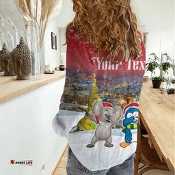 Personalised Christmas In July Women Casual Shirt Funny Dabbing Dance Koala And Blue Penguins