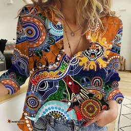 Personalised Tigers NAIDOC Week 2024 Women Casual Shirt Australia Aboriginal Dot Painting