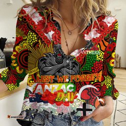 Personalised Panthers ANZAC Day Women Casual Shirt Aboriginal Rising Sun