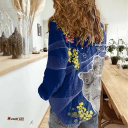 Australia Day Women Casual Shirt Proud To Be An Aussie Koala With Map Golden Wattle