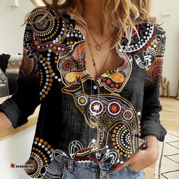 Australia Aboriginal Women Casual Shirt Australian Map With Kangaroo Indigenous Art
