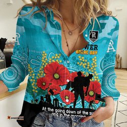 Custom Port Adelaide Football ANZAC Women Casual Shirt Gallipoli Camouflage With Poppies