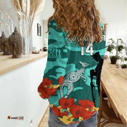 Custom Matildas ANZAC Day Women Casual Shirt Lest We Forget Poppies Mix Camouflage Turquoise