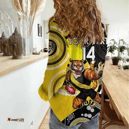 Custom AFL Richmond NAIDOC Week Women Casual Shirt Keep The Fire Burning Indigenous Art