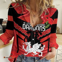 Custom Dragons Rugby ANZAC Women Casual Shirt Gallipoli Soldier With Aboriginal Art