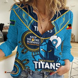 Custom NRL Titans NAIDOC Week Women Casual Shirt Keep The Fire Burning Indigenous Art
