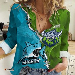 Personalised Sharks And Raiders Rugby Women Casual Shirt Sporty Style