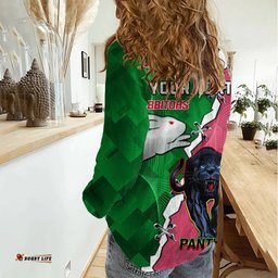 Personalised Panthers And Rabbitohs Rugby Women Casual Shirt 2024 Souths The Riff Together