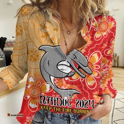 Personalised Dolphins NAIDOC Week 2024 Women Casual Shirt Aboriginal Fire Burning Sparks