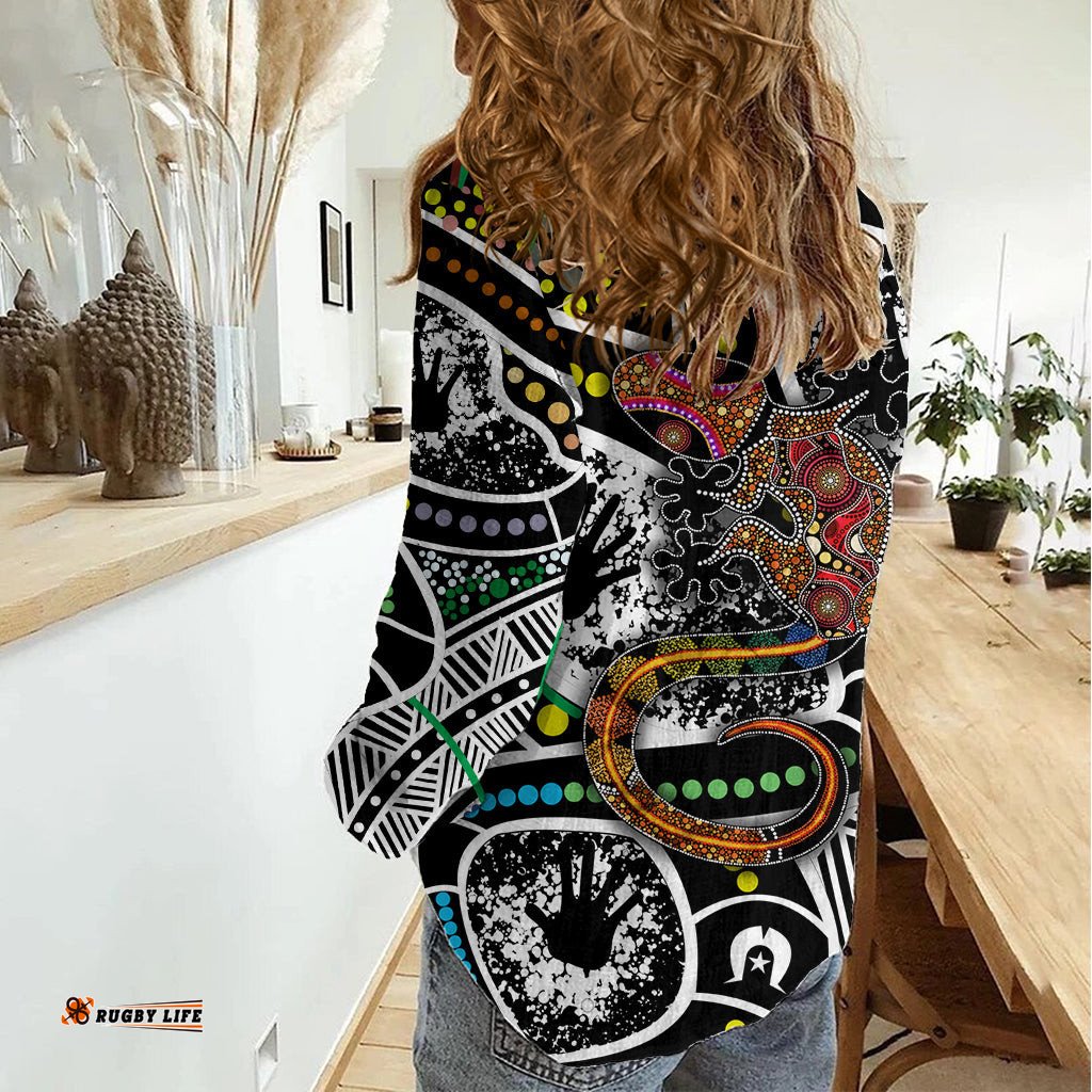 Aboriginal Lizzard Pattern Dot Art Women Casual Shirt TS04