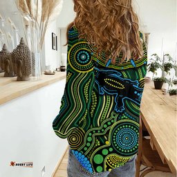 Aboriginal Green - Crocodine Abstract Art Pattern Women Casual Shirt TS04