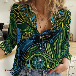 Aboriginal Green - Crocodine Abstract Art Pattern Women Casual Shirt TS04