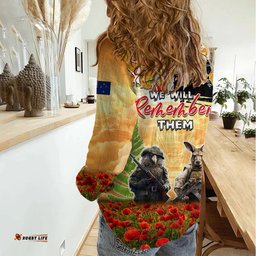 Australia And New Zealand ANZAC Day Women Casual Shirt Kangaroo And Kiwi Bird Soldiers Lest We Forget